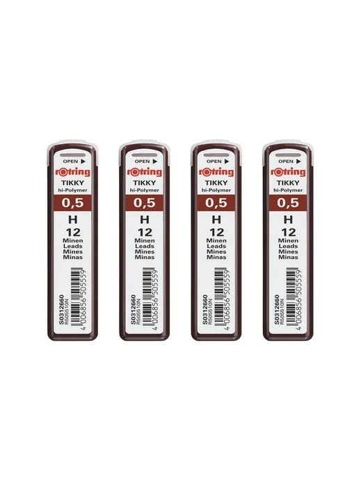 Rotring Грифель 0 35 мм твердость HB (Твердо-мягкий) 4 шт, 5 H Твердый H