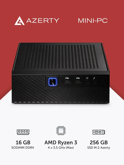 AZERTY Неттоп мини ПК AZ-0025 Ryzen5 3500U 4x3,7GHz, 8Gb, 256Gb, 16 ГБ, 256 ГБ