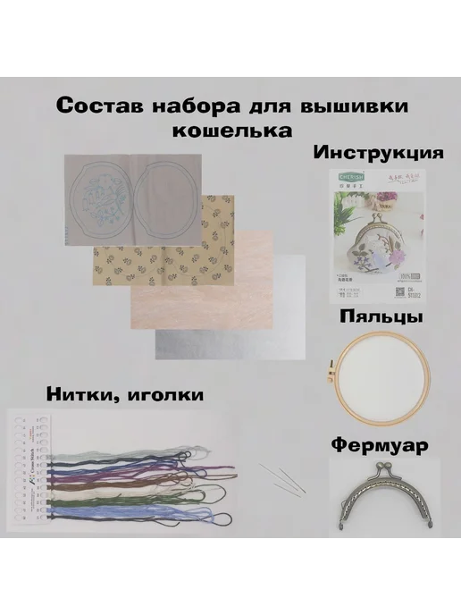 Набор для вышивания кошелька Серый, серый, фото 2