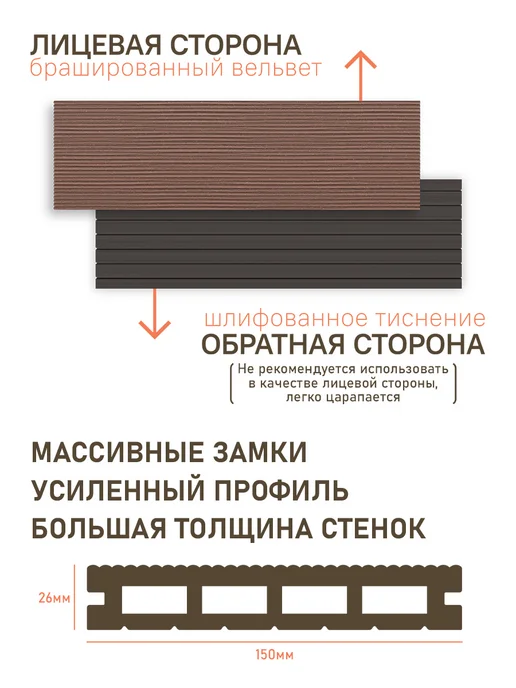 Deck Ecology Террасная доска из ДПК 26х150х3000 мм, декинг премиум, 4 шт, 150x3000 мм, 6 шт, фото 3