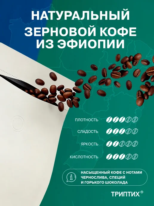 Триптих Кофе в зернах 200 г, арабика, Эфиопия Кушита, 200 г, фото 2