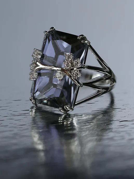 Mari Jewels Комплект с александритом кольцо и серьги, голубой, фото 3