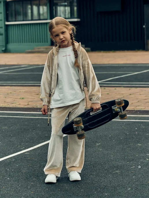 PUNKY KIDS Велюровый костюм с брюками на молнии спортивный, желтый, фото 2