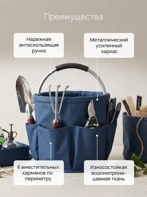 Корзина для пикника и хранения универсальная с ручкой, синий, фото 5