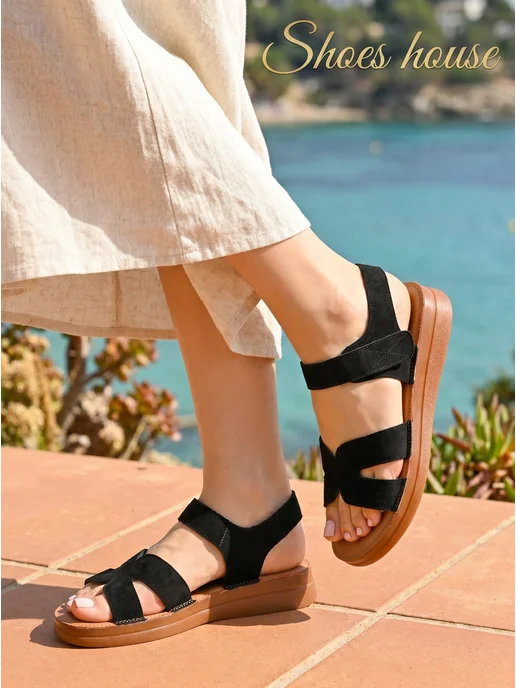 Shoes house Сандалии летние на платформе замшевые, черный, фото 5