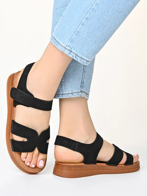 Shoes house Сандалии летние на платформе замшевые, черный, фото 7