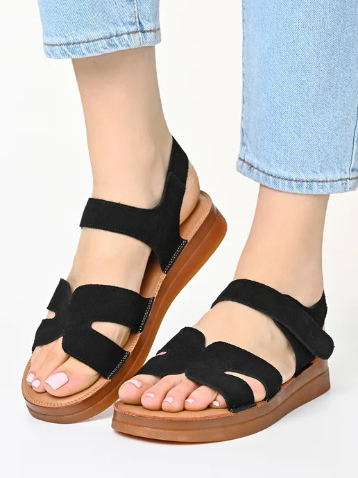 Shoes house Сандалии летние на платформе замшевые, черный, фото 8