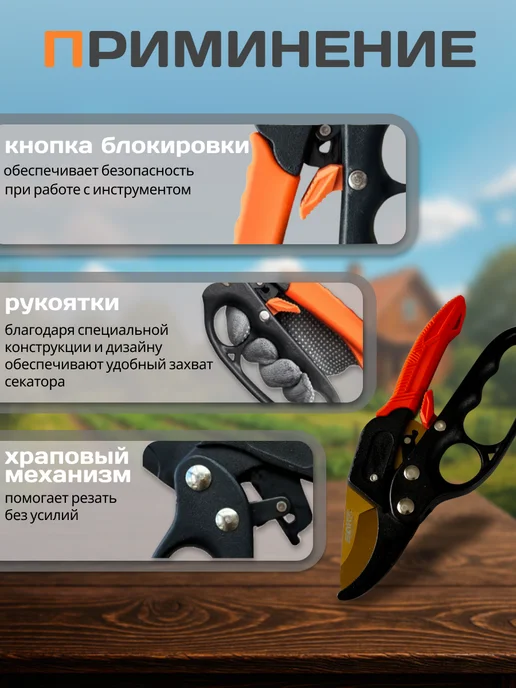 Строич Секатор Afixs с храповым механизмом, черный, фото 2