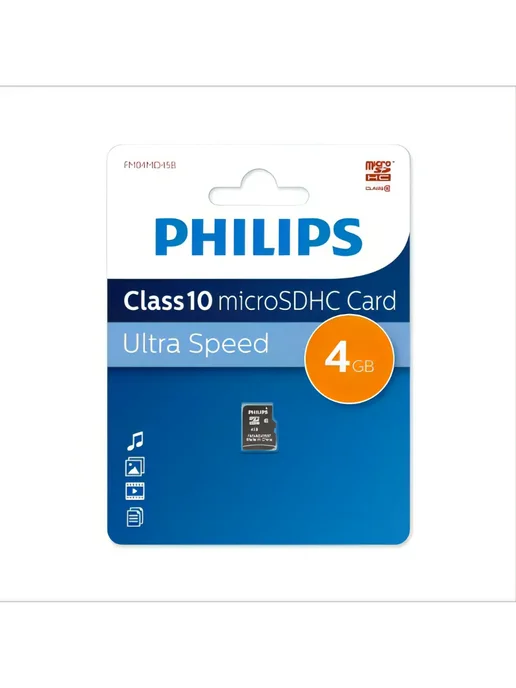 PHILIPS Карта памяти microSD 4 ГБ microSDHC, 4 ГБ