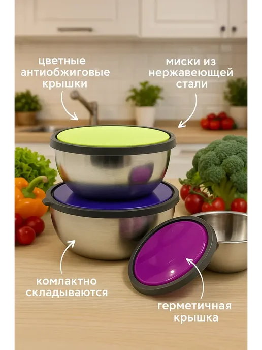 Q Набор эмалтрованных контейнеров для еды 3шт. 12 14 16, 3 шт, фото 3