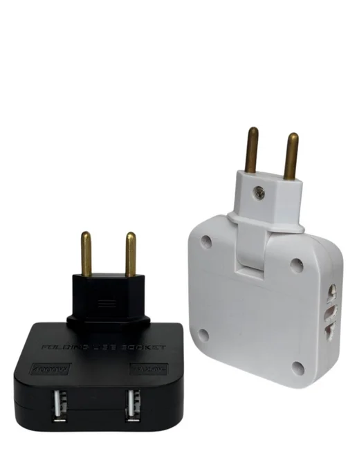 BearRoom Тройник для розетки плоский поворотный с USB, черный, фото 4