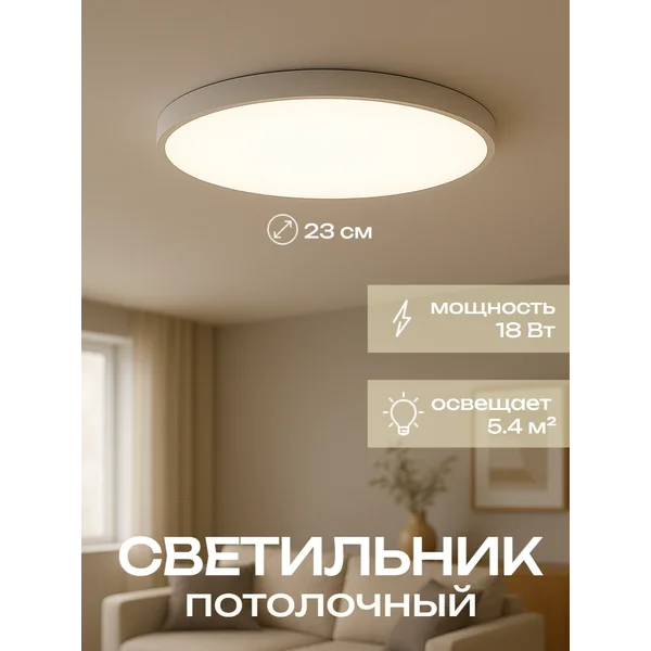 Светильник Минимал круг LED 6500к белый 23х23х5см