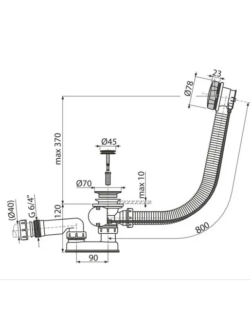Alcaplast Слив-перелив A55K-80-RU-01 для ванны, хром, серый, фото 3