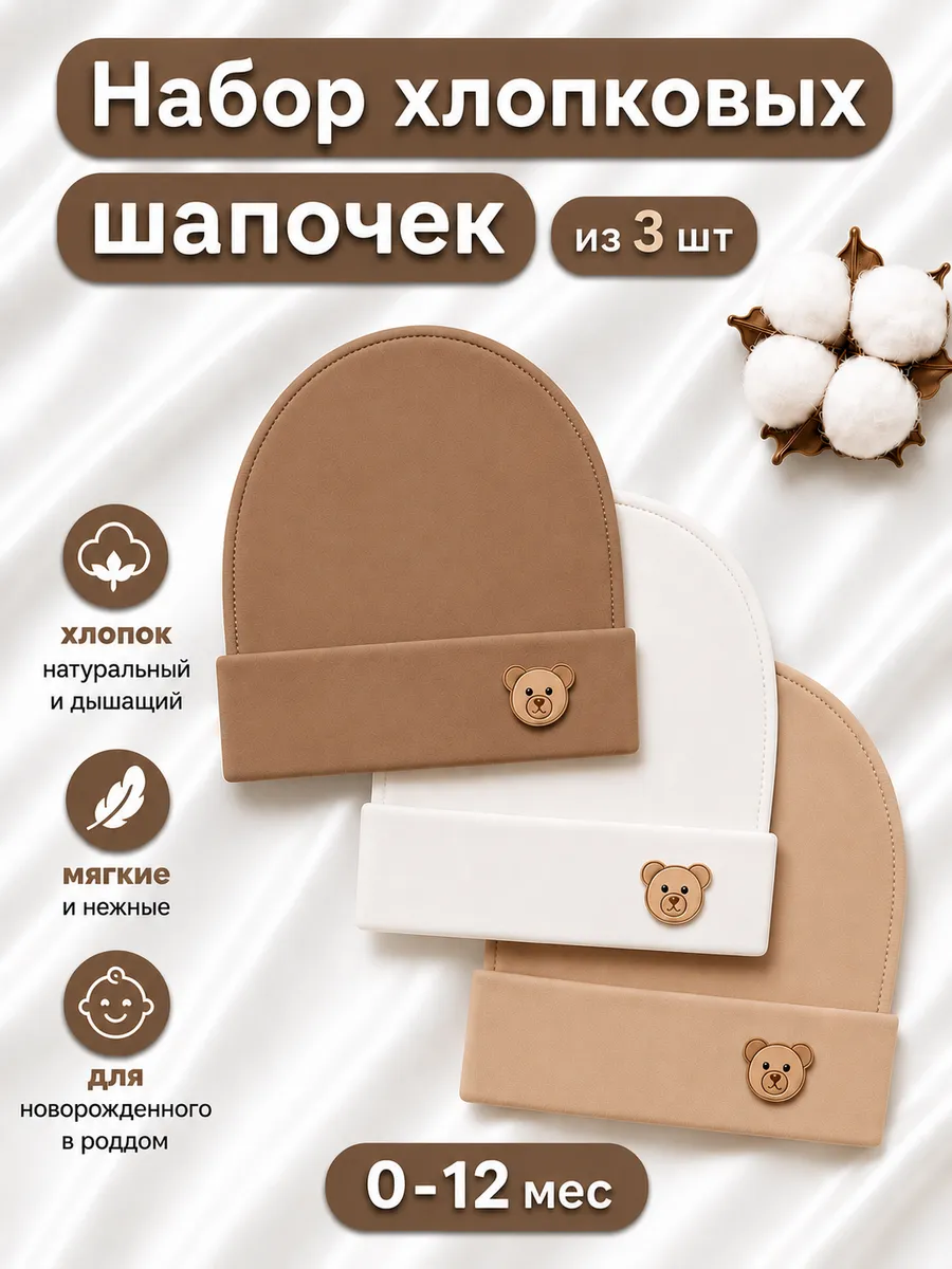 Шапочки для новорожденных детские чепчики на выписку