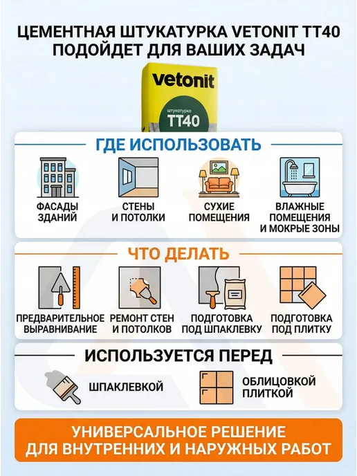 Vetonit Штукатурка цементная Вебер Ветонит ТТ40 25 кг, 25 кг, фото 2