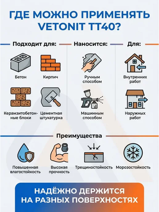 Vetonit Штукатурка цементная Вебер Ветонит ТТ40 25 кг, 25 кг, фото 3