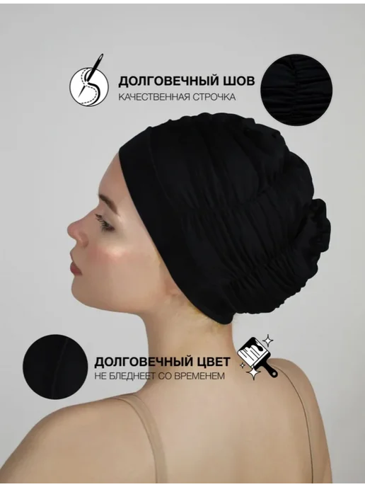 WaveFit Шапочка для плавания, тканевая, черная, черный, фото 3