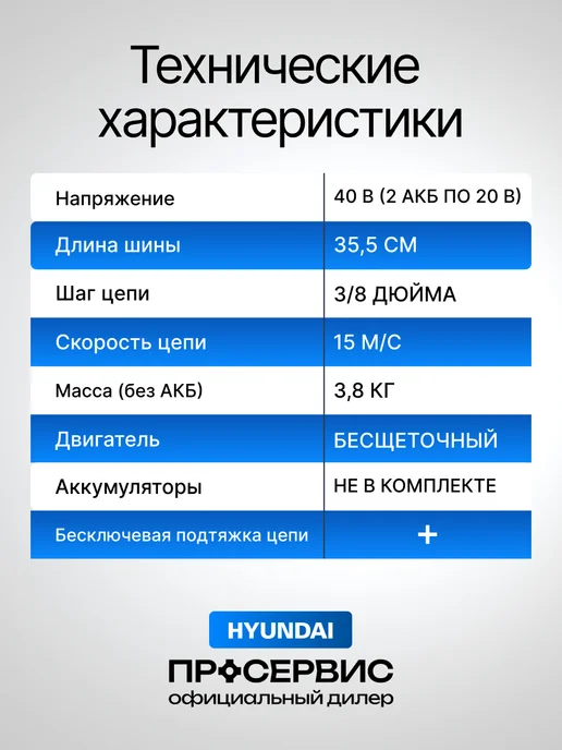 HYUNDAI Пила аккумуляторная садовая цепная XA 4014 без АКБ и ЗУ, синий, фото 7
