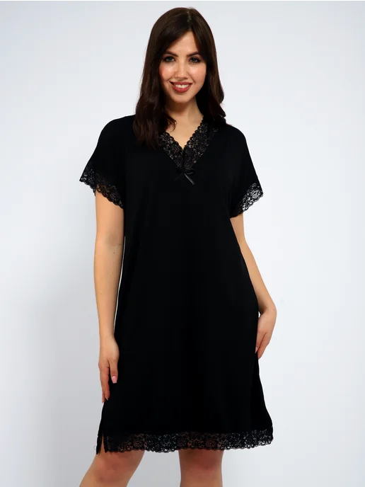 AMIRAM MODA ночная сорочка с кружевом большие размеры, черный