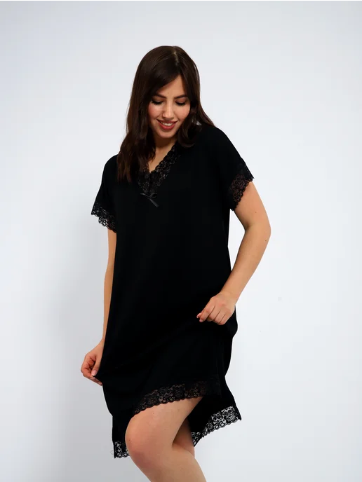AMIRAM MODA ночная сорочка с кружевом большие размеры, черный, фото 2
