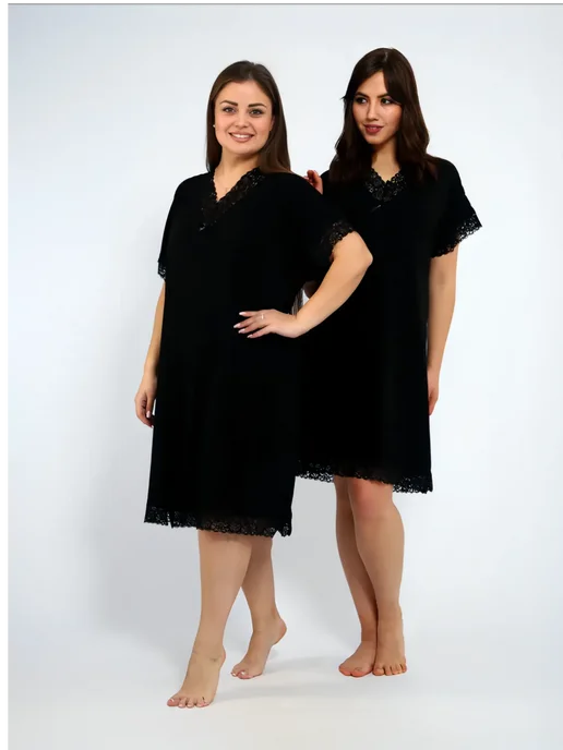 AMIRAM MODA ночная сорочка с кружевом большие размеры, черный, фото 3