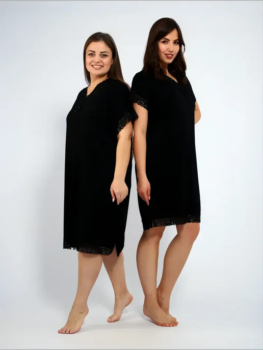 AMIRAM MODA ночная сорочка с кружевом большие размеры, черный, фото 4