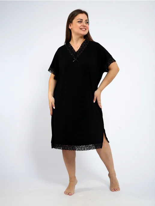 AMIRAM MODA ночная сорочка с кружевом большие размеры, черный, фото 6