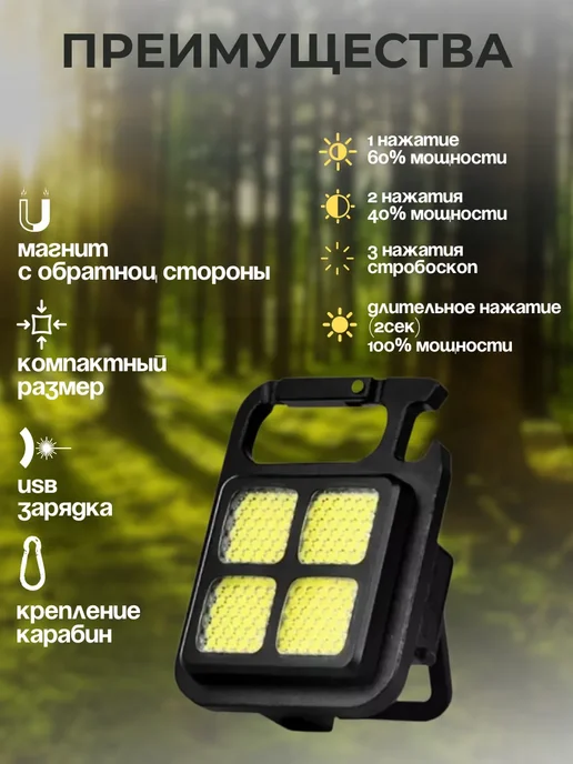 ACORNSTORE Фонарик карманный мини с карабином и магнитом 60086, вариант, фото 2