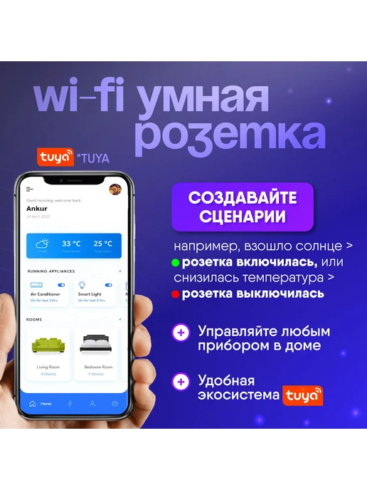 Умная Розетка WIFI (Яндекс Али Маруся) 16А 3 5кВт с таймер, вариант, фото 3