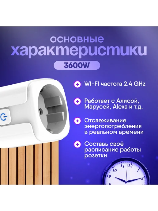 Умная Розетка WIFI (Яндекс Али Маруся) 16А 3 5кВт с таймер, вариант, фото 4