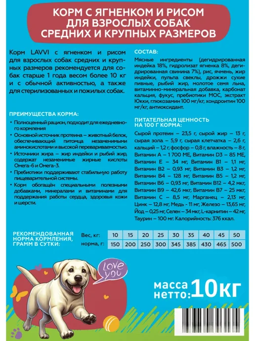 Сухой корм LAVVI для собак, крупные, средние, ягненок, 10 кг, фото 3