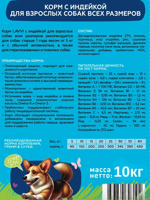 Сухой корм LAVVI для собак, индейка, 10 кг, фото 7