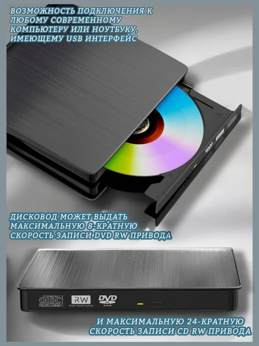 Внешний дисковод CD DVD RW оптический привод, вариант, фото 5