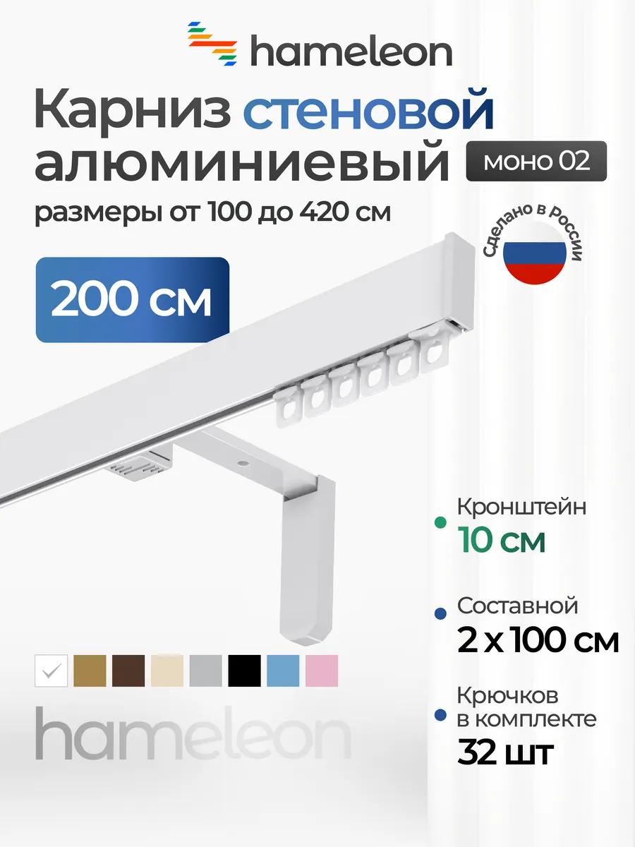 Карниз для штор настенный 2м однорядный алюминиевый