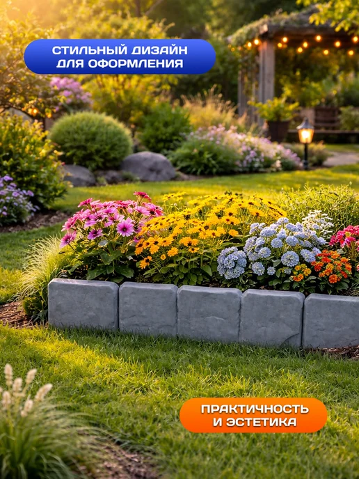 Green Boom Декоративный садовый заборчик 10 секций 25 см Камень, зеленый, фото 5
