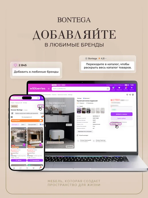 Bontega Туалетный столик с зеркалом подвесной, белый, в упаковке 13 кг, фото 7