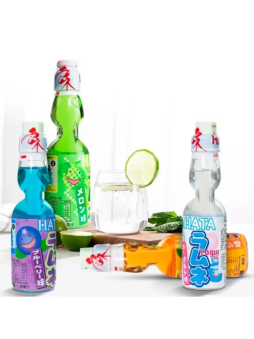 Hata Kosen Японский газированный лимонад Рамунэ вкус черника, 200 мл, фото 3