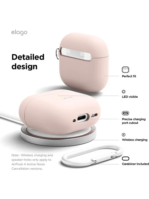 Elago Чехол для AirPods 4 и 5 с карабином Silicone Hang case, розовый, фото 2