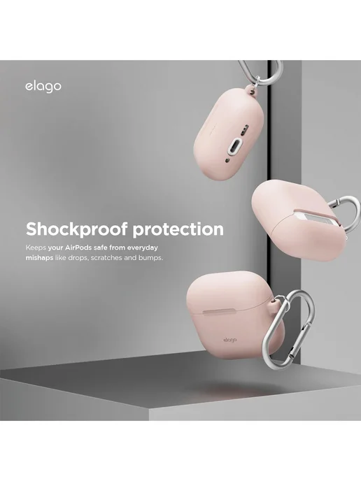 Elago Чехол для AirPods 4 и 5 с карабином Silicone Hang case, розовый, фото 3