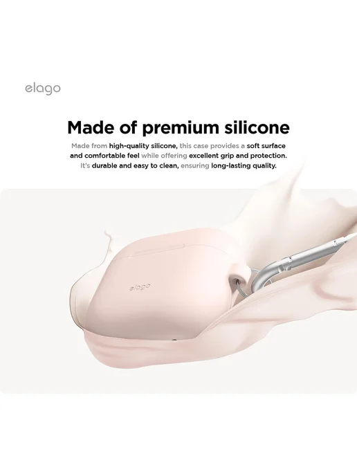 Elago Чехол для AirPods 4 и 5 с карабином Silicone Hang case, розовый, фото 4