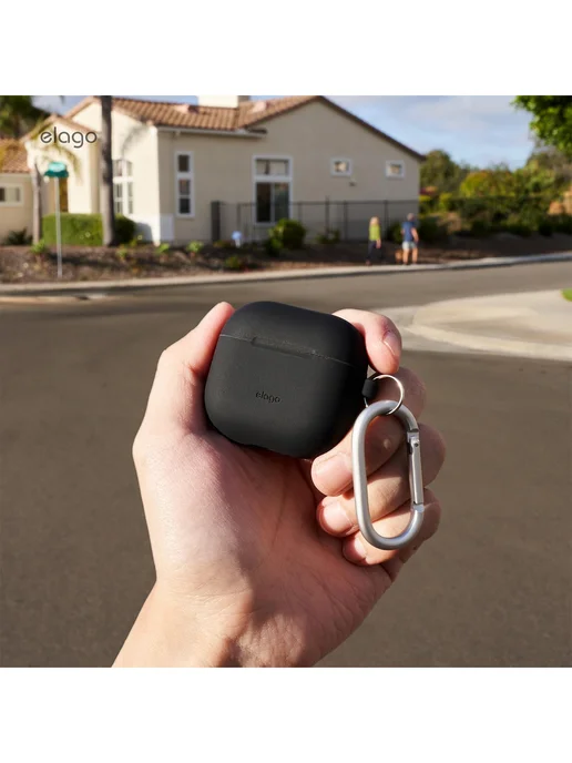 Elago Чехол для AirPods 4 и 5 с карабином Silicone Hang case, розовый, фото 6