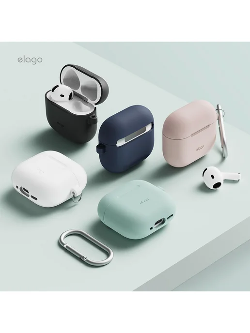 Elago Чехол для AirPods 4 и 5 с карабином Silicone Hang case, розовый, фото 8