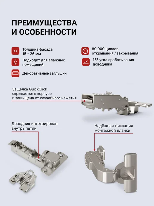 boyard Петля для фальшпанели с доводчиком EVO LINE, 4 шт, 4 шт, фото 2