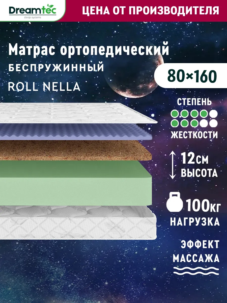 Матрас 80х160 беспружинный ортопедический