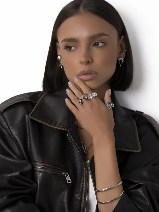 Аксессорика Кольцо с большим камнем сердце бижутерия Accessorica, черный, фото 3