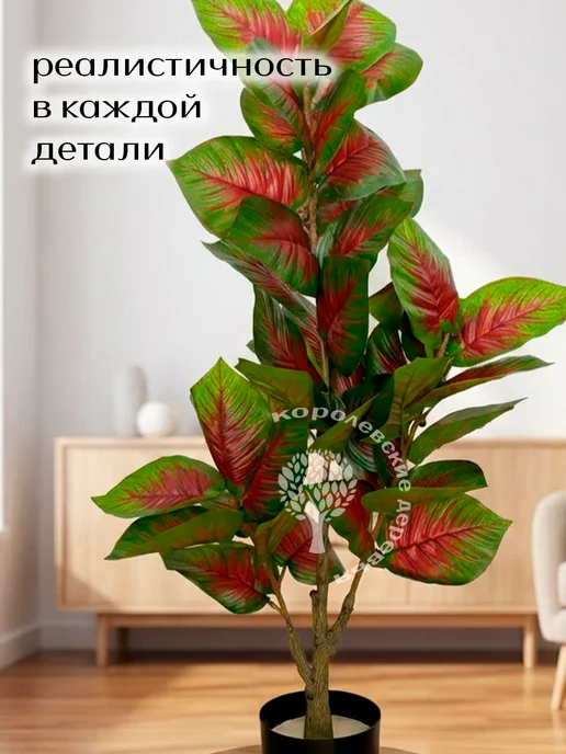 Королевские деревья Дерево искусственное Диффенбахия 110 см, зеленый, фото 6