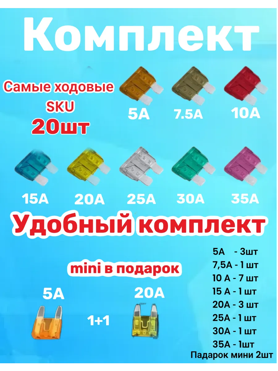Набор ходовых автопредохранителей 20 шт