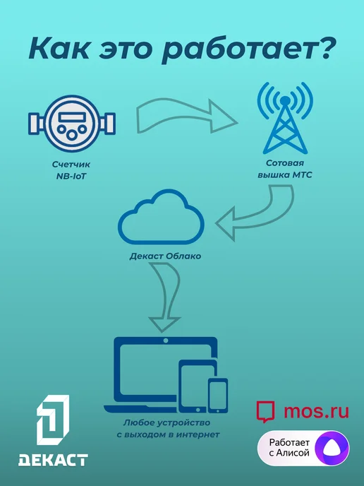 Декаст Метроникс Умный счетчик воды Декаст ВСКМ-15 iWAN NB-IoT, L80мм, с кмч, синий, фото 6
