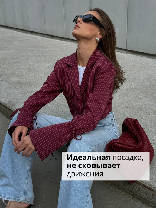 MARYSH COLLECTION Пиджак укороченный оверсайз, красный, фото 5