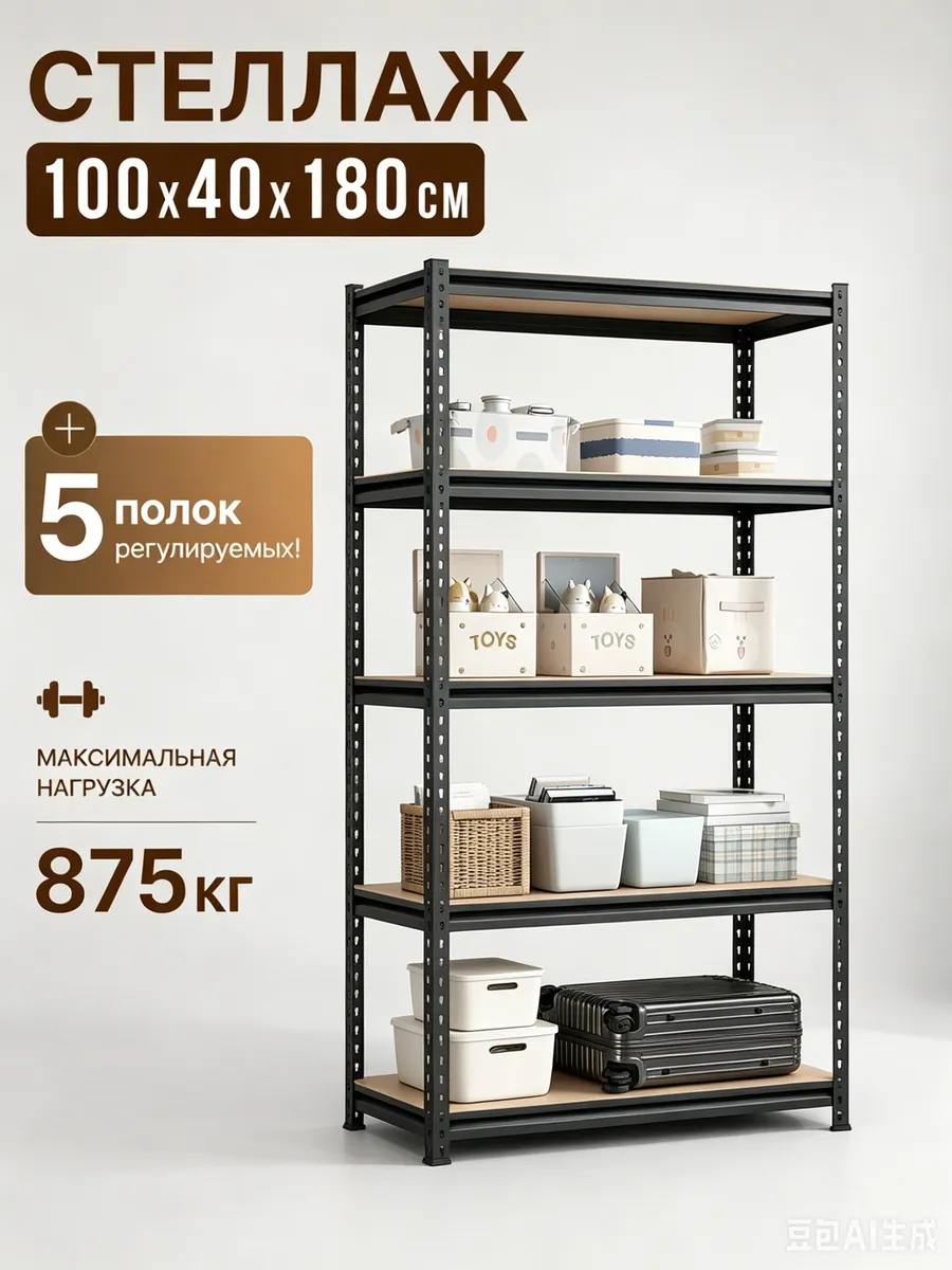 Стеллаж напольная металлический с 5 полками 100*40*180 см